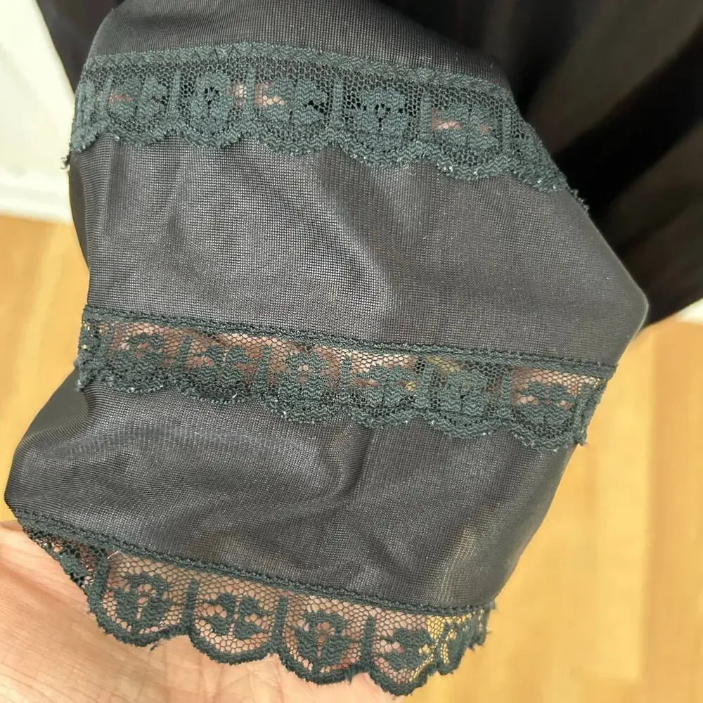 Vintage Sears Black Maxi Slip Skirt Lace Trim Goth Grunge Y2K Size M